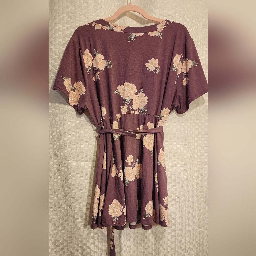 Purple Floral Wrap Top Super Soft Stretchy Women's Blouse - Picture 5 of 6